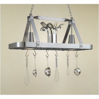 Hi Lite Sterling Rectangular Hanging Pot Rack with 2 Lights