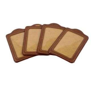 4 Pcs Vertical Design Faux Leather ID Badge Card Holder Brown