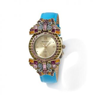 Heidi Daus "Eva Diva" Crystal Butterfly Leather Strap Watch   7696596