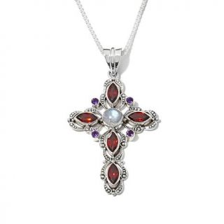 Nicky Butler Multigemstone Sterling Silver Marquise Cross Pendant with 18" Chai   7582198