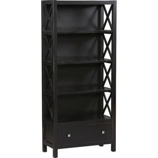 Anna Collection 5 Shelf Bookcase with Drawer   Antique Black