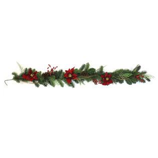 Jaclyn Smith Christmas Tidings 6 Red Poinsettia Pinecone Garland