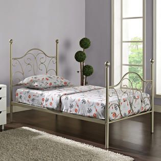 Walker Edison Metal Twin Pewter Canopy Bed with Curtains