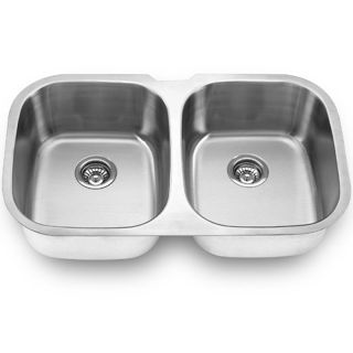 Yosemite Home Decor 32 in x 20.5 in Satin Stainless Steel Equal Bowl Double Basin Undermount Kitchen Sink