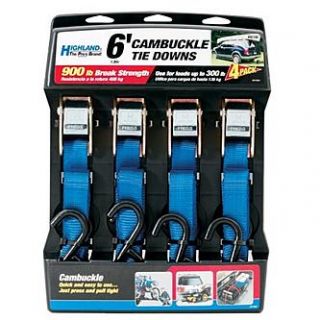 Highland Cambuckle Tie Downs 6 Foot x 1 Inch 900 Pound Capacity 4 Pack