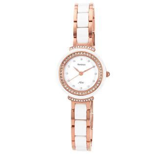 Jaclyn Smith Ladies White Bracelet Watch with Rose Gold Markers and