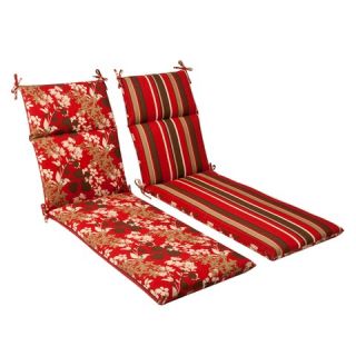 Outdoor Reversible Chaise Lounge Cushion   Brown/Red Floral/Stripe