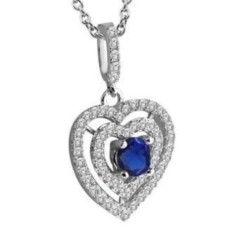 1.37 Ct Round Blue Simulated Sapphire 925 Sterling Silver Heart Shape Pendant 18"