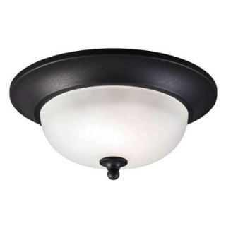 Sea Gull Lighting Humboldt Park 1 Light Outdoor Black Fluorescent Ceiling Flushmount with Satin Etched Glass 7827401BLE 12