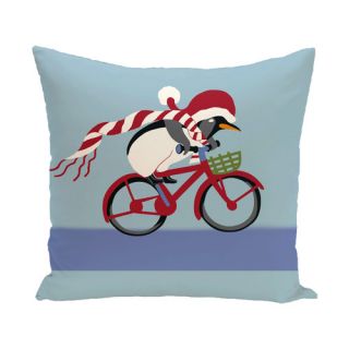 Pedaling Penguin Decorative Holiday Animal Print Throw Pillow by e by