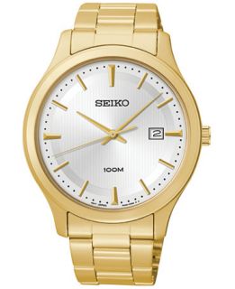 Seiko Mens Gold Tone Stainless Steel Bracelet Watch 42mm SUR054