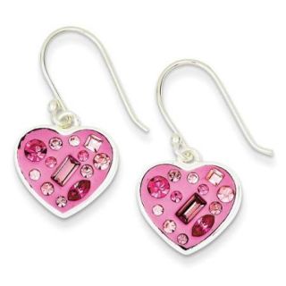 Sterling Silver Stellux Crystal/Pink Heart Shepherd Hook Earrings (1IN x 0.5IN )