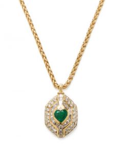 Pave Diamond & Emerald Pendant Necklace  by Giovane
