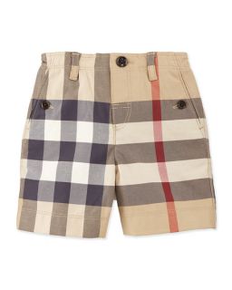 Burberry Trousers Button Front Cotton Shorts, New Classic Check, Size 3M 3Y