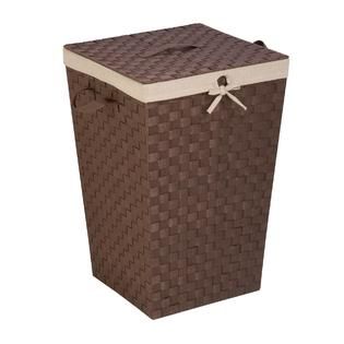Honey Can Do Woven strap hamper with liner and lid – java/brown