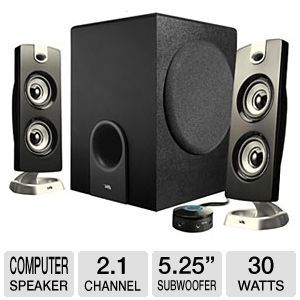 Cyber Acoustics CA 3602 Platinum Series Speaker System   2.1 Channel, Dual 2 Drivers, 5.25 SubWoofer, 30 Watts Total