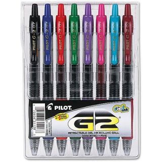 Pilot G2 Roller Ball Retractable Gel Pen, Assorted Ink, Fine, 8 per Pack