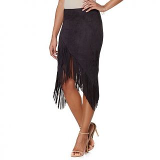 LoveFateDestiny Faux Suede Skirt with Fringe Trim   7908579