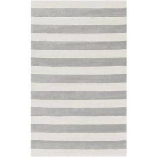 2' x 3' Ti&#225;ow&#233;n Light Gray and Creamy Ivory Striped Hand Tufted Area Throw Rug