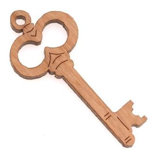 Cherry Wood Laser Cut Skeleton Key Pointing Right Pendant 1 1/2 Inch (1)