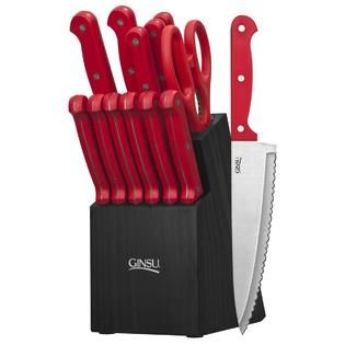 Ginsu Essential Series 03887 14 Piece Red Cutlery Set (Black Block
