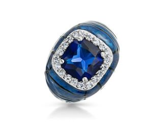 Bling Jewelry Plus Size Jewelry Blue Enamel Simulated Sapphire CZ Ring Rhodium Plated