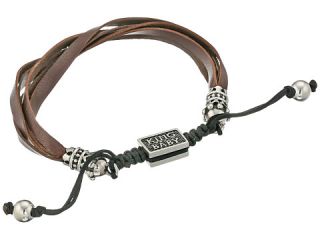 King Baby Studio Brown Multi Strand Leather Bracelet with Crown Ends and Adjustable Macrame Closure