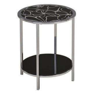 Worldwide Homefurnishings 2 Tier Chrome and Black Patterned Glass Accent Table 501 890BK