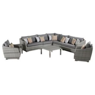RST Brands Cannes 9 Piece Patio Corner Sectional and Club Chair Seating Group with Charcoal Grey Cushions OP PESS9 CNS CHR K