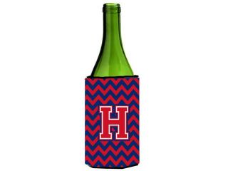 Letter H Chevron Yale Blue and Crimson Wine Bottle Beverage Insulator Hugger CJ1054 HLITERK