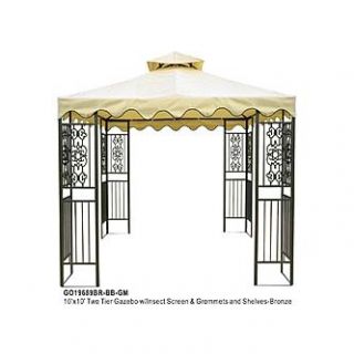 DC America 10x10 Two Tier Steel frame Gazebo, Beige Top with Brown