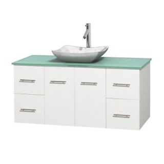 Wyndham Collection Centra 48 in. Vanity in White with Glass Vanity Top in Green and Carrara Sink WCVW00948SWHGGGS3MXX