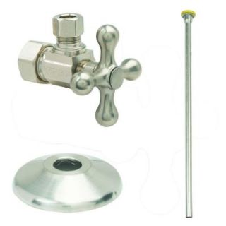 BrassCraft Toilet Kit 1/2 in. Nom Comp x 3/8 in. Comp 1/4 Turn Angle Ball Valve with 12 in. Riser and Flange in Satin Nickel XKTCR1912DLX NS