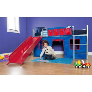 Boys Twin Loft Bed with Slide, Grey and Red