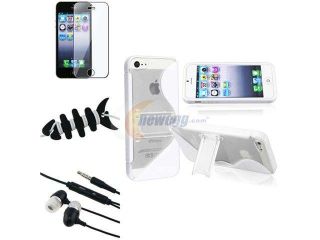 Insten 4 Combo White S Shape w/Stand Case + LCD Protector + Black Headset + Wrap for Apple iPhone 5