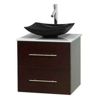 Wyndham Collection Centra 24 in. Vanity in Espresso with Solid Surface Vanity Top in White and Black Granite Sink WCVW00924SESWSGS4MXX
