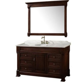 Wyndham Collection Andover 55 inch Single Bathroom Vanity in Dark Cherry, White Carrera Marble Countertop, Undermount Oval Sink, and 50 inch Mirror