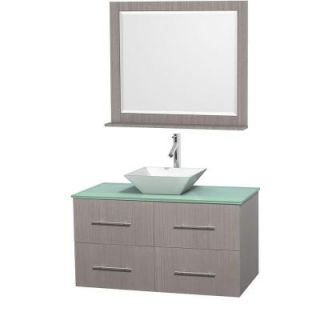 Wyndham Collection Centra 42 in. Vanity in Gray Oak with Glass Vanity Top in Green, Porcelain Sink and 36 in. Mirror WCVW00942SGOGGD2WM36