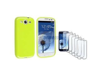Insten Light Green jelly TPU Rubber Case + 6 piece Screen Protector compatible with Samsung Galaxy SIII / S3