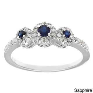 Viducci Sterling Silver Sapphire and 1/3ct Diamond Ring (G H, I1 I2