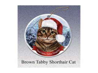 Holiday Pet Brown Tabby Shorthair Cat Santa Porcelain Christmas Tree Ornament