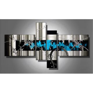DesignArt Abstract 4 Piece Original Painting on Canvas Set in Blue and