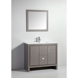 39 inch Light Grey Solid Wood Sink Vanity with Mirror   17605438