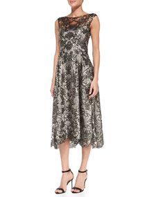 Kay Unger New York Sleeveless Lace Tea Length Cocktail Dress
