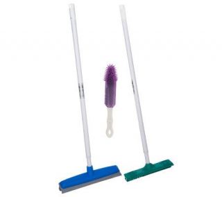 Don Asletts Set of 2 Rubber Brooms w/ Telescoping Handle & Brush —