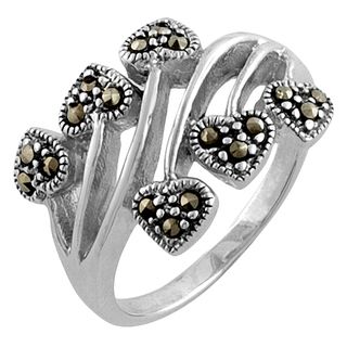 Fremada Sterling Silver Marcasite Hearts Ring
