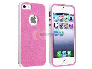 Insten Hot Pink/White Bumper TPU Case Cover + 2 LCD Kit Screen Protector Compatible With Apple iPhone 5 / 5s 834215