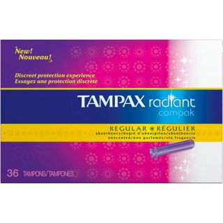 Tampax Radiant Compak Plastic Regular Absorbency, Unscented Tampons 36 Count