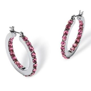 Birthstone Inside  Out Hoop Earrings in Silvertone   January  Simulated Garnet