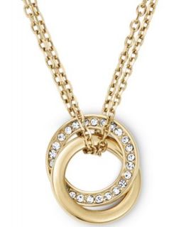 Michael Kors Gold Tone Crystal Pavè Interlocked Ring Pendant Necklace